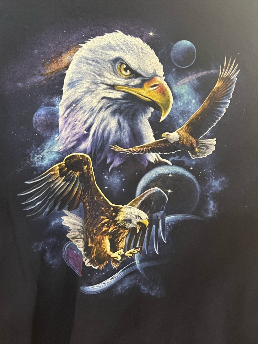 Men's Black Eagle Graphic Tee with Space Scene